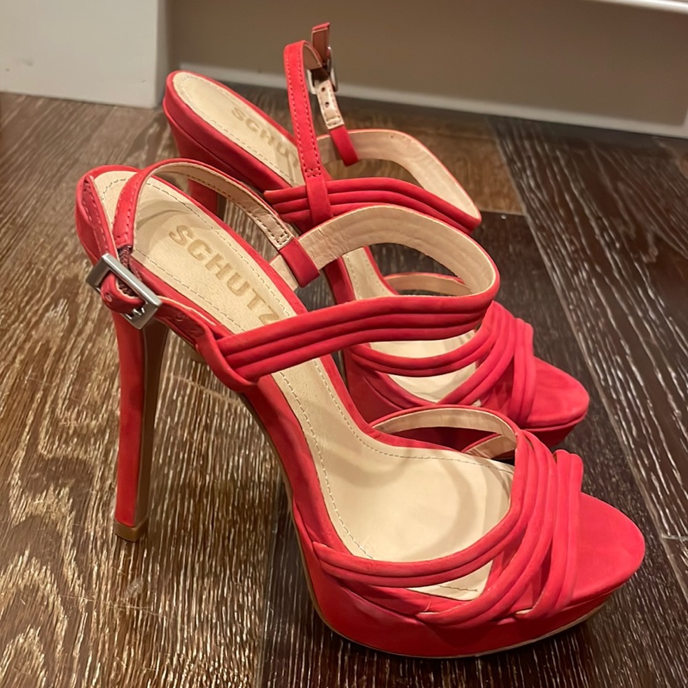 Schutz red suede heels